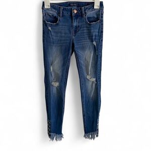 Vigoss Blue Distressed Mid-Rise Skinny Jeans with Slit Frayed Hem Size‎ 24/0